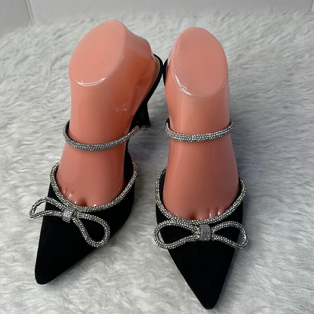 Aqua Brand - Black Suede Elegant Bejeweled High Heels Sz 8.5